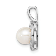 Sterling Silver Rhodium-Plated Cultured Pearl & Diamond Pendant Elegant June Birthstone Jewelry