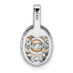 Sterling Silver Rhodium-Plated Cultured Pearl & Diamond Pendant Elegant June Birthstone Jewelry