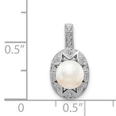 Sterling Silver Rhodium-Plated Cultured Pearl & Diamond Pendant Elegant June Birthstone Jewelry