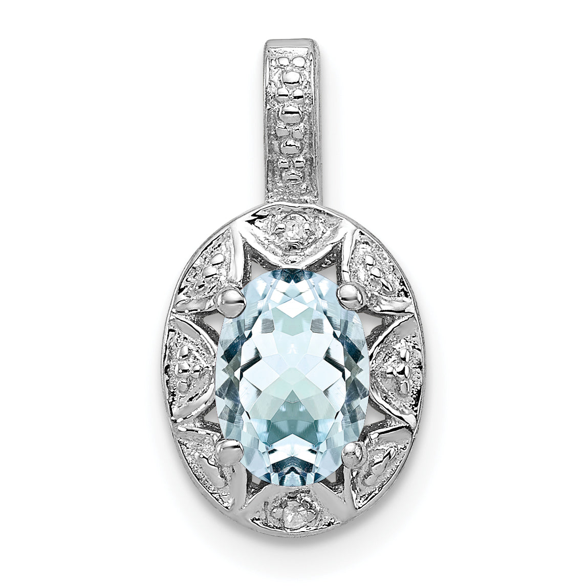 Sterling Silver Rhodium-plated Diam. & Aquamarine Pendant