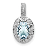 Sterling Silver Rhodium-plated Diam. & Aquamarine Pendant