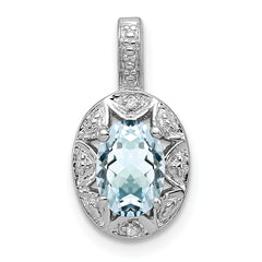 Sterling Silver Rhodium-plated Diam. & Aquamarine Pendant