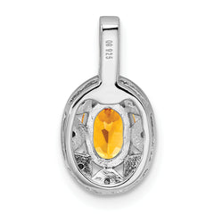 Sterling Silver 925 Rhodium-Plated Citrine and Diamond Pendant Elegant November Birthstone