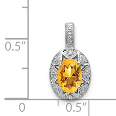 Sterling Silver 925 Rhodium-Plated Citrine and Diamond Pendant Elegant November Birthstone