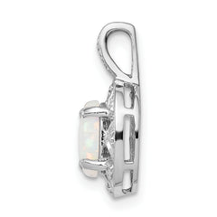 Sterling Silver 925 Opal & Diamond Pendant with Rhodium Finish Elegant October Birthstone