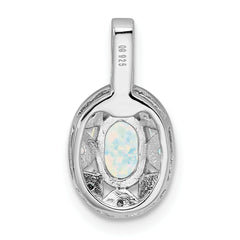 Sterling Silver 925 Opal & Diamond Pendant with Rhodium Finish Elegant October Birthstone