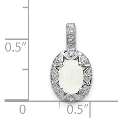 Sterling Silver 925 Opal & Diamond Pendant with Rhodium Finish Elegant October Birthstone