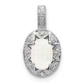 Sterling Silver Rhodium-plated Diam. & Created Opal Pendant