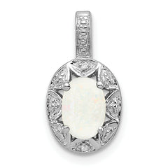 Sterling Silver Rhodium-plated Diam. & Created Opal Pendant