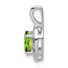 925 Sterling Silver Rhodium-Plated Peridot & Diamond Pendant Polished, Natural Gemstones