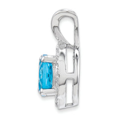 925 Sterling Silver Polished Blue Topaz & Diamond Pendant with Rhodium Finish