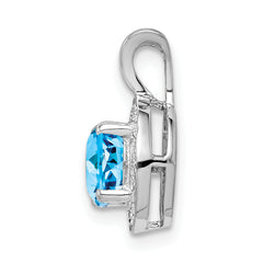925 Sterling Silver Polished Blue Topaz & Diamond Pendant with Rhodium Finish