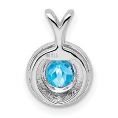925 Sterling Silver Polished Blue Topaz & Diamond Pendant with Rhodium Finish