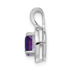 925 Sterling Silver Rhodium-Plated Amethyst & Diamond Pendant Polished Finish