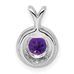 925 Sterling Silver Rhodium-Plated Amethyst & Diamond Pendant Polished Finish
