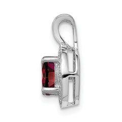 Sterling Silver Rhodium-Plated Garnet and Diamond Pendant Natural, Polished Finish