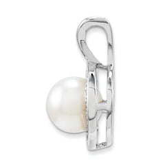 Sophia Jewelers Sterling Silver & Pearl Pendant with Diamonds Polished & Rhodium-Plated