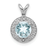 Sterling Silver Rhodium-plated Diam. & Aquamarine Pendant
