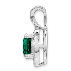 Sterling Silver Emerald & Diamond Rhodium-Plated Pendant Elegant May Birthstone Design