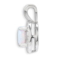 Sterling Silver Opal & Diamond Pendant with Rhodium Finish Elegant Birthstone Design