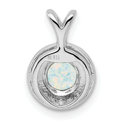 Sterling Silver Opal & Diamond Pendant with Rhodium Finish Elegant Birthstone Design