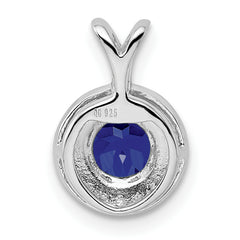 Sterling Silver Rhodium-Plated Sapphire & Diamond Pendant Polished, Elegant September Birthstone