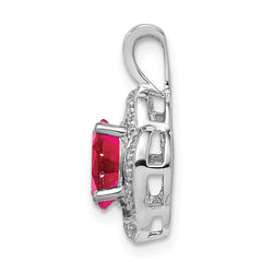 Sterling Silver 925 Polished Ruby and Diamond Pendant with Rhodium Plating