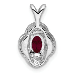 Sterling Silver 925 Polished Ruby and Diamond Pendant with Rhodium Plating