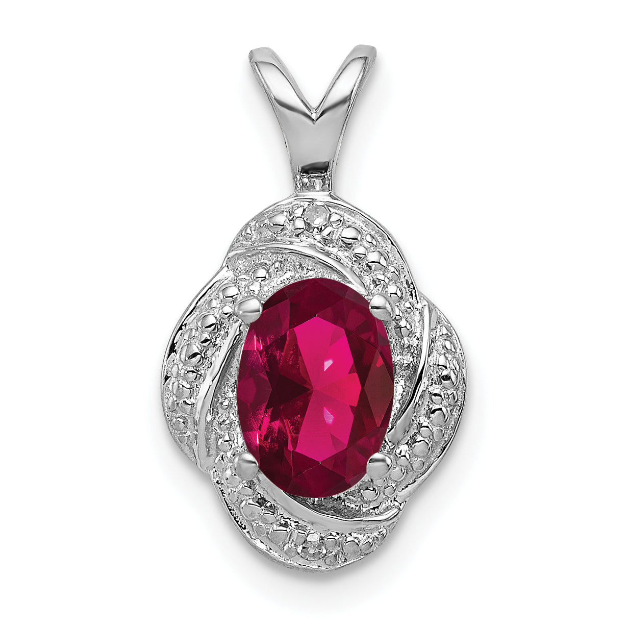 Sterling Silver Rhodium Plated Diamond and Lab Created Ruby Pendant