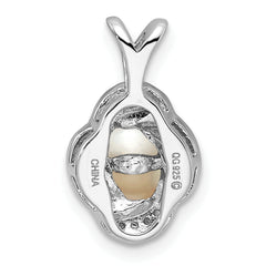 Sterling Silver Pearl & Diamond Pendant with Rhodium Finish  Elegant June Birthstone