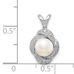 Sterling Silver Pearl & Diamond Pendant with Rhodium Finish  Elegant June Birthstone