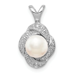 Sterling Silver Rhodium-plated Diam. & FW Cultured Pearl Pendant