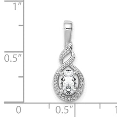 Sophia Jewelers Sterling Silver Rhodium-Plated White Topaz & Diamond Oval Pendant
