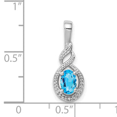 Sterling Silver Swiss Blue Topaz & Diamond Rhodium-Plated Birthstone Pendant