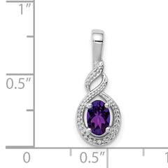 Sterling Silver Rhodium-Plated Amethyst and Diamond Pendant Elegant Birthstone Charm
