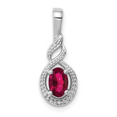Sterling Silver Rhodium-plated Created Ruby & Diam. Pendant