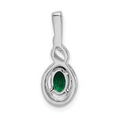 Sterling Silver Rhodium-Plated Emerald & Diamond Pendant Elegant May Birthstone Charm