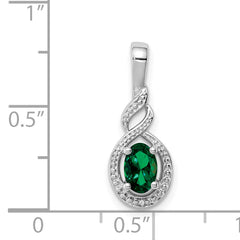 Sterling Silver Rhodium-Plated Emerald & Diamond Pendant Elegant May Birthstone Charm