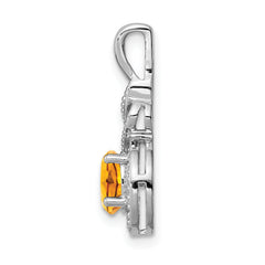 Sterling Silver Rhodium-Plated Citrine & Diamond Pendant November Birthstone Elegance