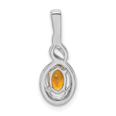 Sterling Silver Rhodium-Plated Citrine & Diamond Pendant November Birthstone Elegance