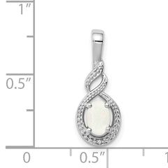 Sophia Jewelers Rhodium-Plated Sterling Silver Opal & Diamond Pendant Elegant October Birthstone Design