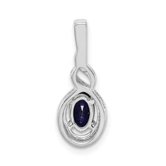 Sterling Silver Rhodium-Plated Sapphire & Diamond Pendant Elegant Prong Set Oval Design