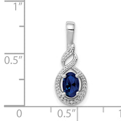 Sterling Silver Rhodium-Plated Sapphire & Diamond Pendant Elegant Prong Set Oval Design