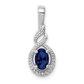Sterling Silver Rhodium-plated Created Sapphire & Diam. Pendant