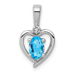 Sterling Silver Rhodium-plated Light Swiss Blue Topaz & Diam. Pendant