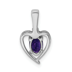 925 Sterling Silver Rhodium-Plated Amethyst & Diamond Pendant Elegant February Birthstone