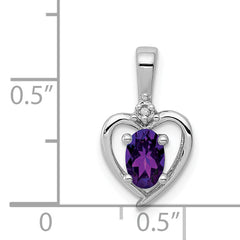 925 Sterling Silver Rhodium-Plated Amethyst & Diamond Pendant Elegant February Birthstone