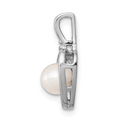 Sterling Silver 925 Cultured Pearl & Diamond Pendant with Rhodium Plating