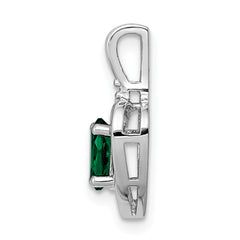 Sterling Silver Rhodium-Plated Emerald & Diamond Pendant Elegant May Birthstone