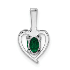 Sterling Silver Rhodium-Plated Emerald & Diamond Pendant Elegant May Birthstone